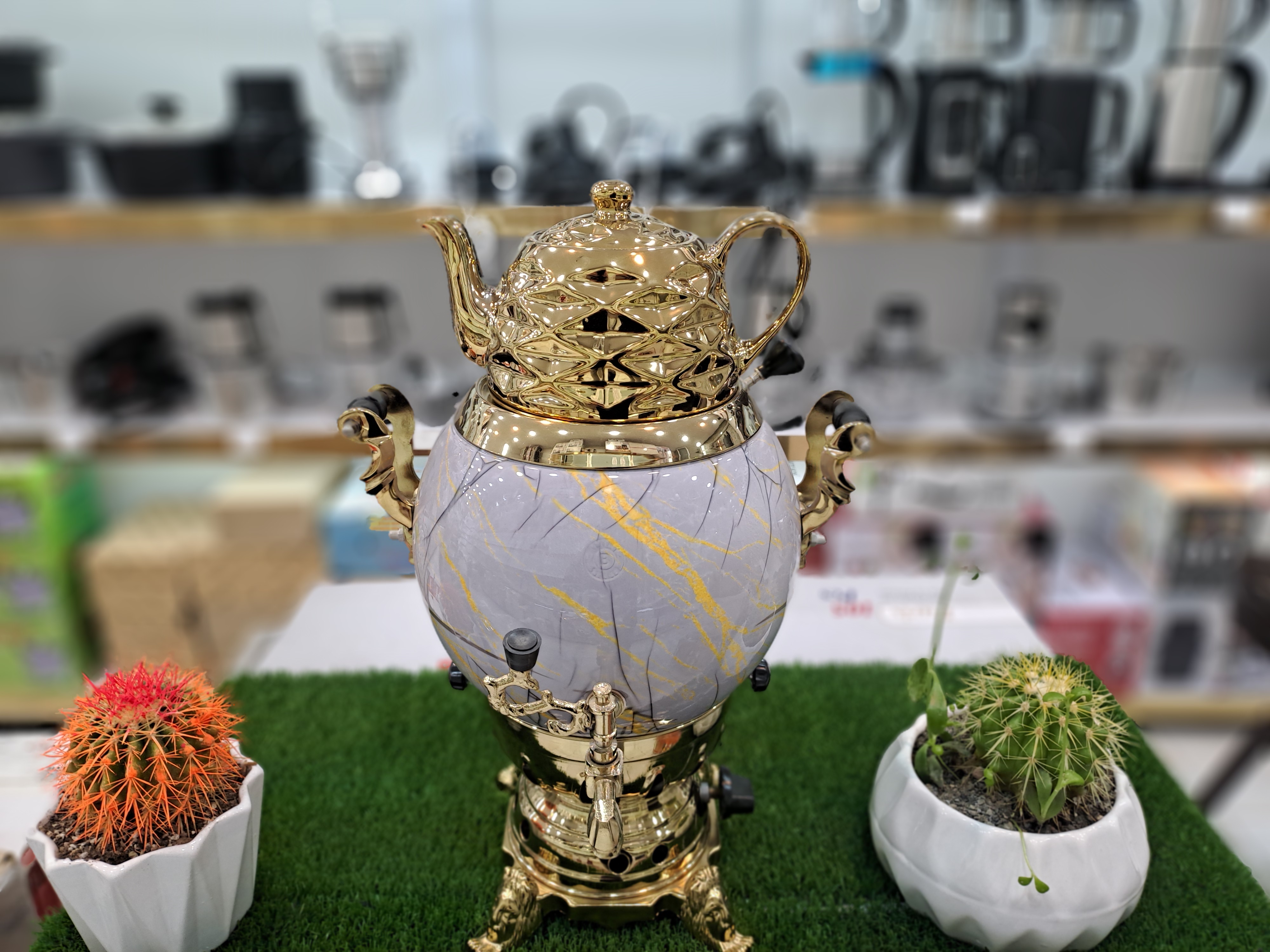 سماور گازی نابغه سه کاره عدسی قوری دار 6 لیتر مشبک طرح دار (چاپ شده)