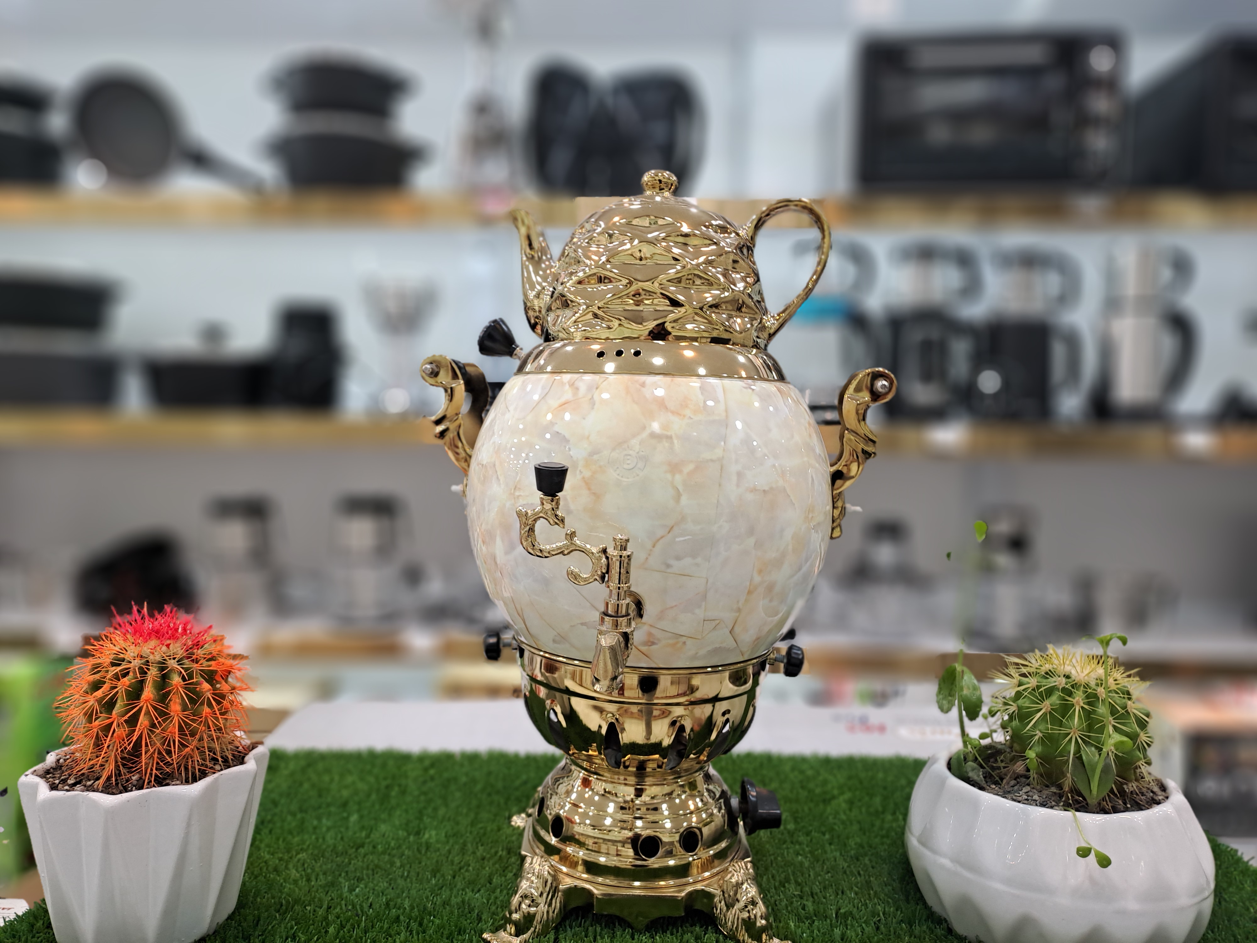 سماور گازی نابغه سه کاره عدسی قوری دار 6 لیتر مشبک طرح دار (چاپ شده)