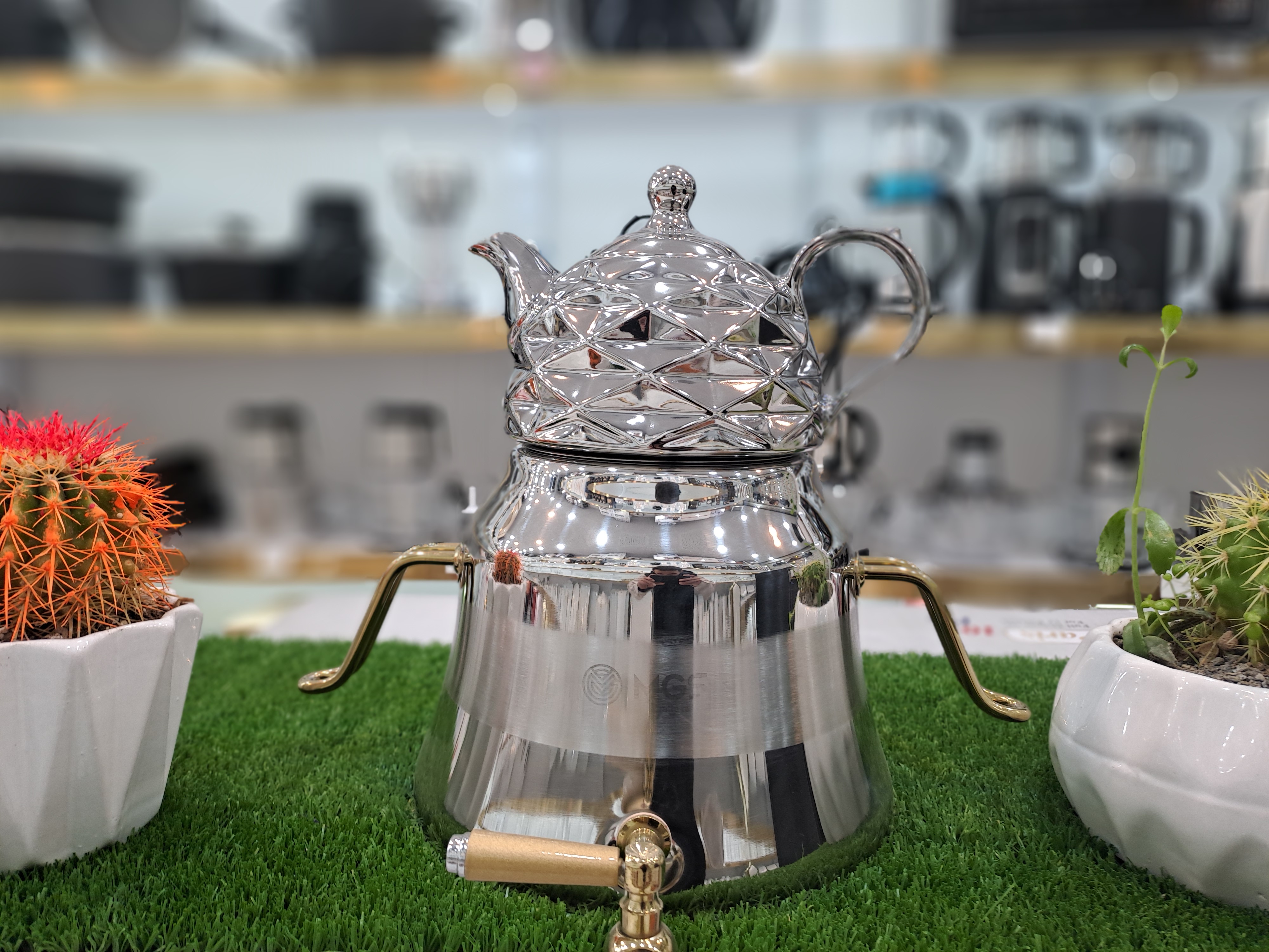 ست کتری و قوری ام جی اس مدل K41017 استیل با یراق طلایی